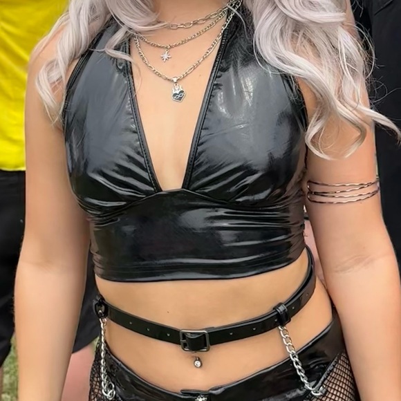 SHEIN PU Leather Halter Top - Picture 2 of 5